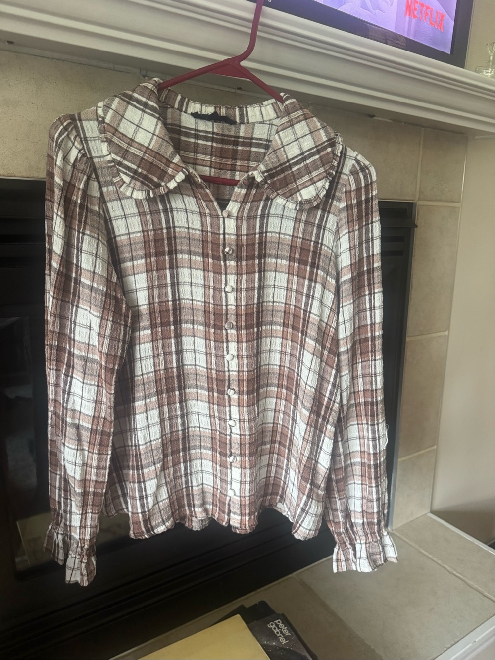 Brown & White Plaid Button-Up Blouse
